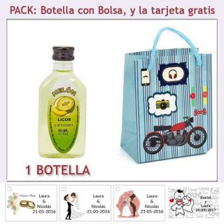 Botellita de Licor de Melón con bolsa “con moto roja” y tarjeta