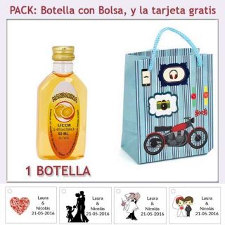 Botellita de Licor de Mandarina con bolsa “con moto roja” y tarjeta