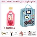 Botellita de Licor de Fresas con Nata con bolsa “con moto roja” y tarjeta