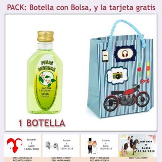 Botellita de Licor de Finas Hierbas con bolsa “con moto roja” y tarjeta
