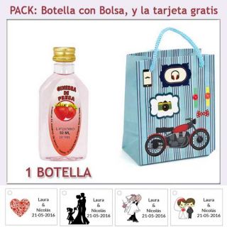 Botellita de Ginebra de Fresa con bolsa “con moto roja” y tarjeta