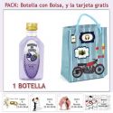 Botellita de Ginebra de Mora con bolsa “con moto roja” y tarjeta