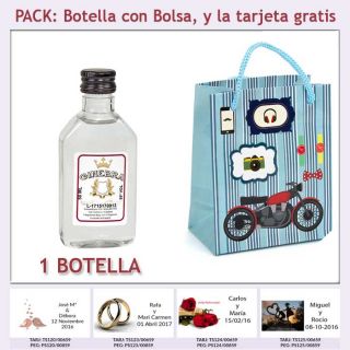 Botellita de Ginebra Blanca con bolsa “con moto roja” y tarjeta