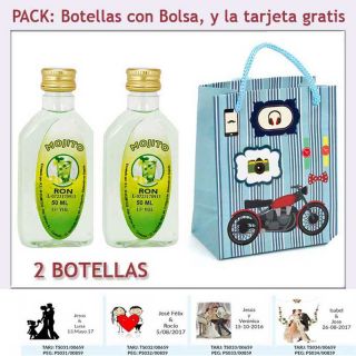 2 Botellitas de Ron Mojito con bolsa “con moto roja” y tarjeta