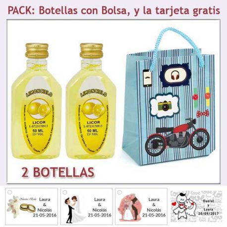 2 Botellitas de Limoncielo con bolsa “con moto roja” y tarjeta