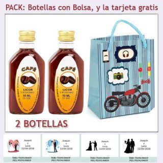 2 Botellitas de Licor de Café con bolsa “con moto roja” y tarjeta