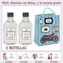 2 Botellitas de Ginebra Blanca con bolsa “con moto roja” y tarjeta