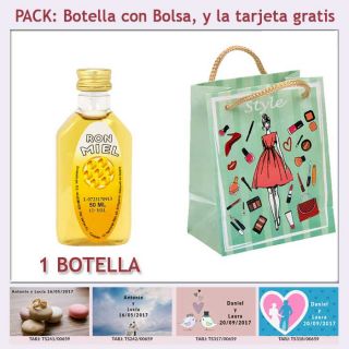 Botellita de Ron Miel con bolsa “fashion con mujer” y tarjeta