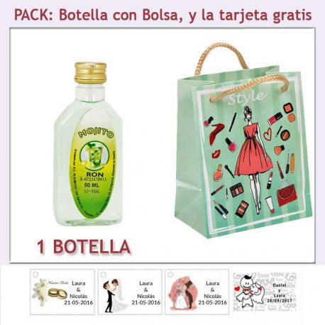 Botellita de Ron Mojito con bolsa “fashion con mujer” y tarjeta