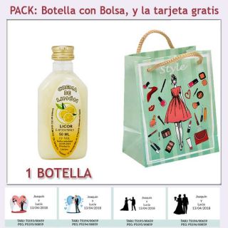 Botellita de Licor de Crema de Limón con bolsa “fashion con mujer” y tarjeta