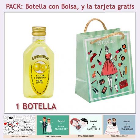 Botellita de Limoncielo con bolsa “fashion con mujer” y tarjeta