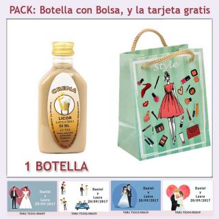 Botellita de Licor Crema con bolsa “fashion con mujer” y tarjeta