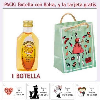 Botellita de Licor de Mandarina con bolsa “fashion con mujer” y tarjeta