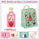 Botellita de Licor de Fresas con Nata con bolsa “fashion con mujer” y tarjeta