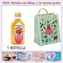 Botellita de Licor de Fresas con Chocolate con bolsa “fashion con mujer” y tarjeta