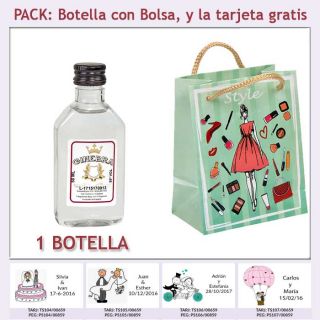 Botellita de Ginebra Blanca con bolsa “fashion con mujer” y tarjeta