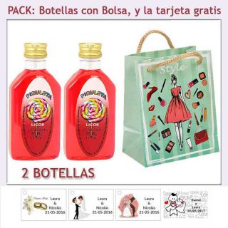 2 Botellitas de Licor de Piruleta con bolsa “fashion con mujer” y tarjeta
