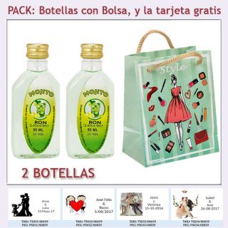 2 Botellitas de Ron Mojito con bolsa “fashion con mujer” y tarjeta