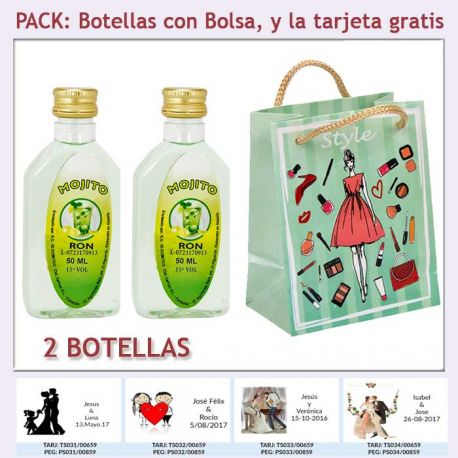 2 Botellitas de Ron Mojito con bolsa “fashion con mujer” y tarjeta