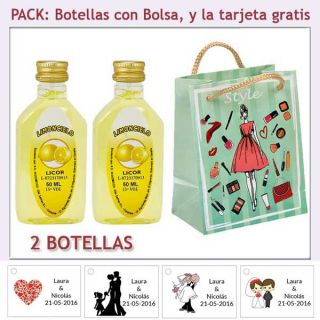 2 Botellitas de Limoncielo con bolsa “fashion con mujer” y tarjeta
