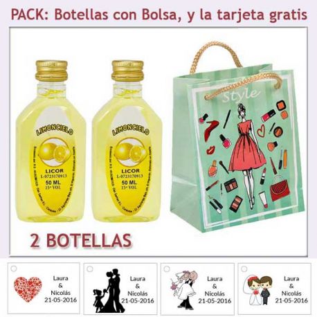 2 Botellitas de Limoncielo con bolsa “fashion con mujer” y tarjeta