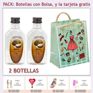 2 Botellitas de Ron Coco con bolsa “fashion con mujer” y tarjeta