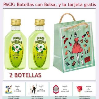 2 Botellitas de Licor de Finas Hierbas con bolsa “fashion con mujer” y tarjeta