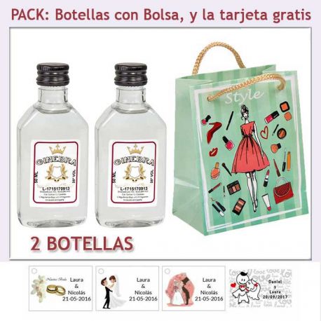 2 Botellitas de Ginebra Blanca con bolsa “fashion con mujer” y tarjeta