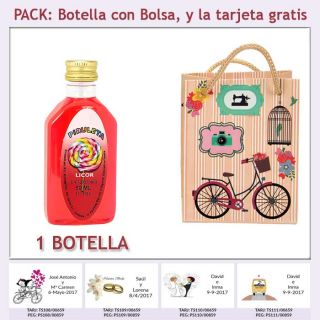 Botellita de Licor de Piruleta con bolsa “fashion con bicicleta” y tarjeta