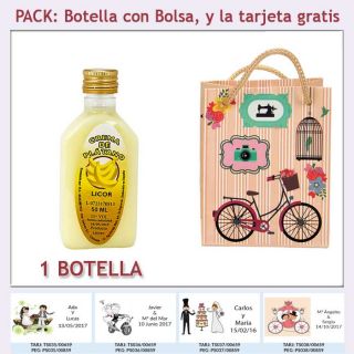 Botellita de Licor de Crema de Plátano con bolsa “fashion con bicicleta” y tarjeta
