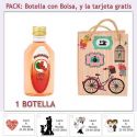 Botellita de Pacharán con bolsa “fashion con bicicleta” y tarjeta