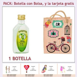 Botellita de Ron Mojito con bolsa “fashion con bicicleta” y tarjeta