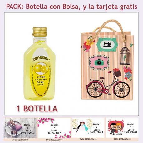 Botellita de Limoncielo con bolsa “fashion con bicicleta” y tarjeta