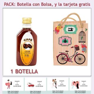 Botellita de Licor de Café con bolsa “fashion con bicicleta” y tarjeta