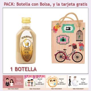 Botellita de Licor Crema con bolsa “fashion con bicicleta” y tarjeta