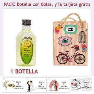 Botellita de Licor de Melón con bolsa “fashion con bicicleta” y tarjeta