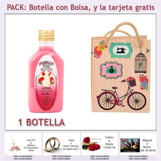 Botellita de Licor de Fresas con Nata con bolsa “fashion con bicicleta” y tarjeta