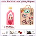 Botellita de Licor de Fresas con Nata con bolsa “fashion con bicicleta” y tarjeta