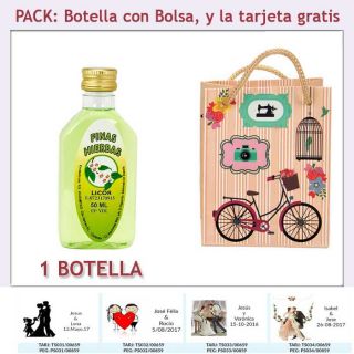 Botellita de Licor de Finas Hierbas con bolsa “fashion con bicicleta” y tarjeta
