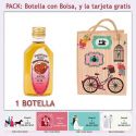 Botellita de Licor de Fresas con Chocolate con bolsa “fashion con bicicleta” y tarjeta