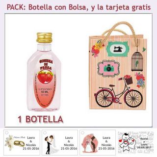 Botellita de Ginebra de Fresa con bolsa “fashion con bicicleta” y tarjeta