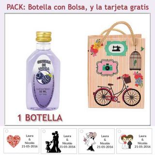 Botellita de Ginebra de Mora con bolsa “fashion con bicicleta” y tarjeta