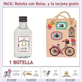 Botellita de Ginebra Blanca con bolsa “fashion con bicicleta” y tarjeta