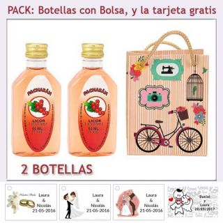 2 Botellitas de Pacharán con bolsa “fashion con bicicleta” y tarjeta