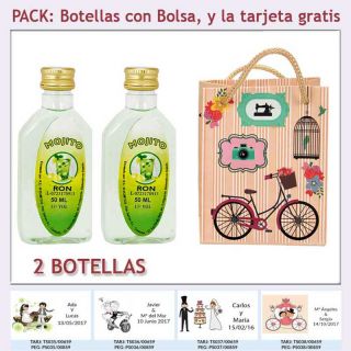 2 Botellitas de Ron Mojito con bolsa “fashion con bicicleta” y tarjeta
