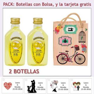2 Botellitas de Limoncielo con bolsa “fashion con bicicleta” y tarjeta