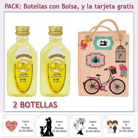 2 Botellitas de Limoncielo con bolsa “fashion con bicicleta” y tarjeta