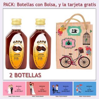 2 Botellitas de Licor de Café con bolsa “fashion con bicicleta” y tarjeta