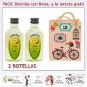 2 Botellitas de Licor de Melón con bolsa “fashion con bicicleta” y tarjeta