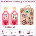 2 Botellitas de Licor de Fresas con Nata con bolsa “fashion con bicicleta” y tarjeta